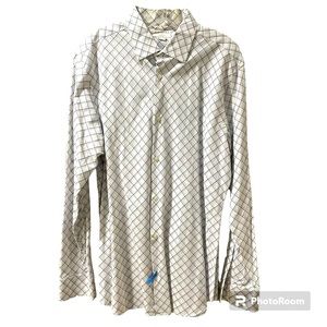 Banana Republic Men’s Long Sleeve Shirt Plaid White Black Large Cotton Classic